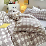 Cifeeo-spring comforter sets Kawaii Plaid Print Bedding Set