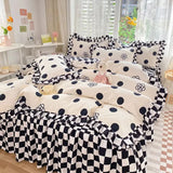Cifeeo-spring comforter sets Polka Dot Kawaii Checkered Ruffle Bedding Set