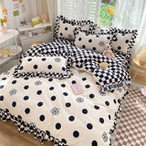 Cifeeo-spring comforter sets Polka Dot Kawaii Checkered Ruffle Bedding Set
