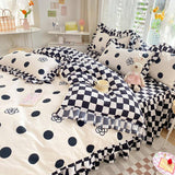 Cifeeo-spring comforter sets Polka Dot Kawaii Checkered Ruffle Bedding Set