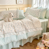 Cifeeo-spring comforter sets Kawaii Grandma Blue Plaid Bedding Duvet Cover Set