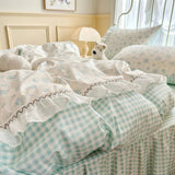 Cifeeo-spring comforter sets Kawaii Grandma Blue Plaid Bedding Duvet Cover Set