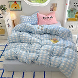 Cifeeo-spring comforter sets Kawaii Plaid Print Bedding Set