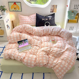 Cifeeo-spring comforter sets Kawaii Plaid Print Bedding Set