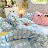 Cifeeo-spring comforter sets Kawaii Plaid Print Bedding Set