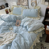 Cifeeo-spring comforter sets Kawaii Princess Seersucker Ruffled Bedding Set