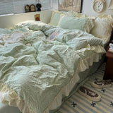 Cifeeo-spring comforter sets Kawaii Princess Seersucker Ruffled Bedding Set
