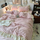 Cifeeo-spring comforter sets Kawaii Princess Seersucker Ruffled Bedding Set