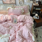 Cifeeo-spring comforter sets Kawaii Princess Seersucker Ruffled Bedding Set
