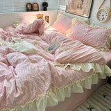 Cifeeo-spring comforter sets Kawaii Princess Seersucker Ruffled Bedding Set