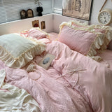 Cifeeo-spring comforter sets Kawaii Princess Seersucker Ruffled Bedding Set
