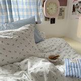 Cifeeo-spring comforter sets Light Blue Tiny Flowers Cotton Bedding Set