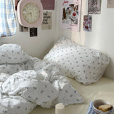 Cifeeo-spring comforter sets Light Blue Tiny Flowers Cotton Bedding Set