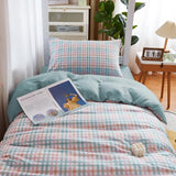 Cifeeo-spring comforter sets Pastel Blue Plaid Dorm Bedding Set