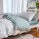 Cifeeo-spring comforter sets Pastel Blue Plaid Dorm Bedding Set
