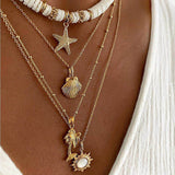 Cifeeo- Retro Starfish Shell Multilayer Pendant Necklace