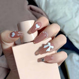 24pcs False press-on nails with a pattern Peach heart wear finished tablet nail art  removable Manicure beautiful false nails