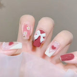 24pcs False press-on nails with a pattern Peach heart wear finished tablet nail art  removable Manicure beautiful false nails