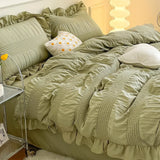 Cifeeo-spring comforter sets Ruffled Seersucker Cute Bedding Set
