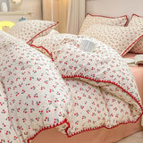 Cifeeo-spring comforter sets Stitched Edge Red Cherries Bedding Set