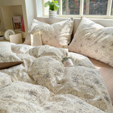 Cifeeo-spring comforter sets Thin Outline Floral Print Brown Shaded Bedding Set