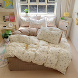 Cifeeo-spring comforter sets Thin Outline Floral Print Brown Shaded Bedding Set