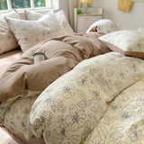 Cifeeo-spring comforter sets Thin Outline Floral Print Brown Shaded Bedding Set