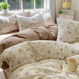Cifeeo-spring comforter sets Thin Outline Floral Print Brown Shaded Bedding Set