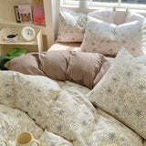 Cifeeo-spring comforter sets Thin Outline Floral Print Brown Shaded Bedding Set