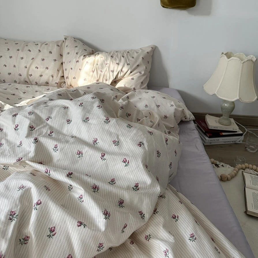 Cifeeo-spring comforter sets Vintage Grandmacore Floral Print Bedding Set