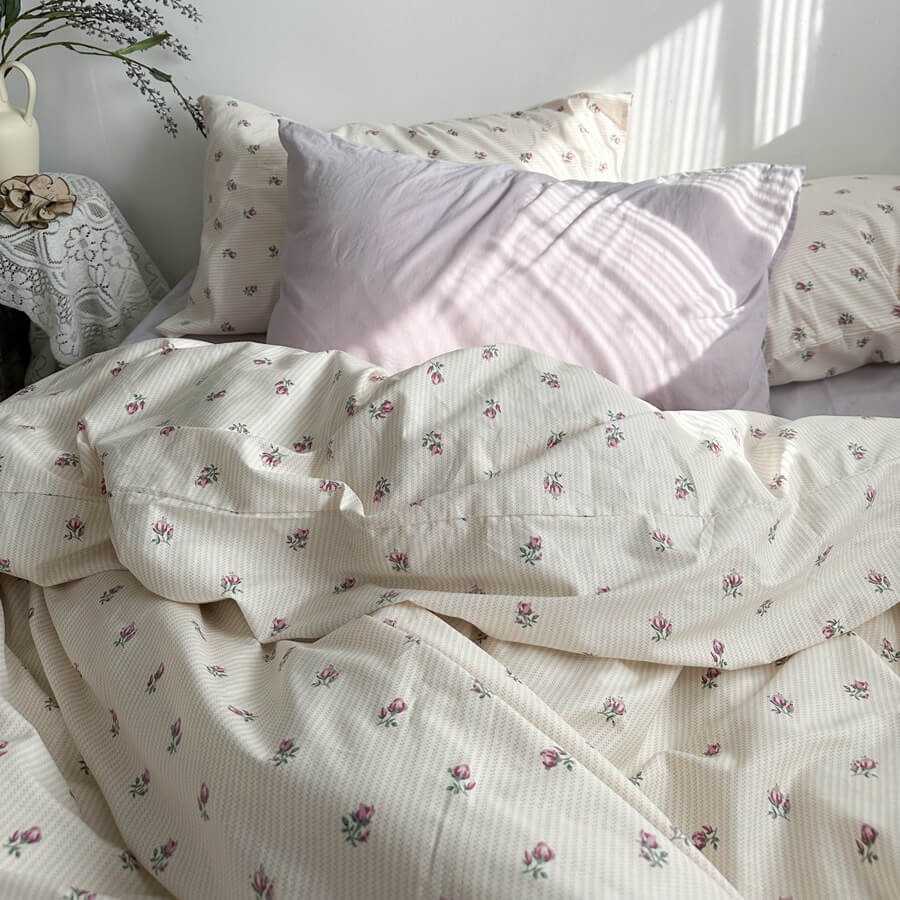 Cifeeo-spring comforter sets Vintage Grandmacore Floral Print Bedding Set