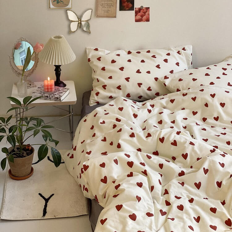 Cifeeo-spring comforter sets Vintage Red Hearts Bedding Set