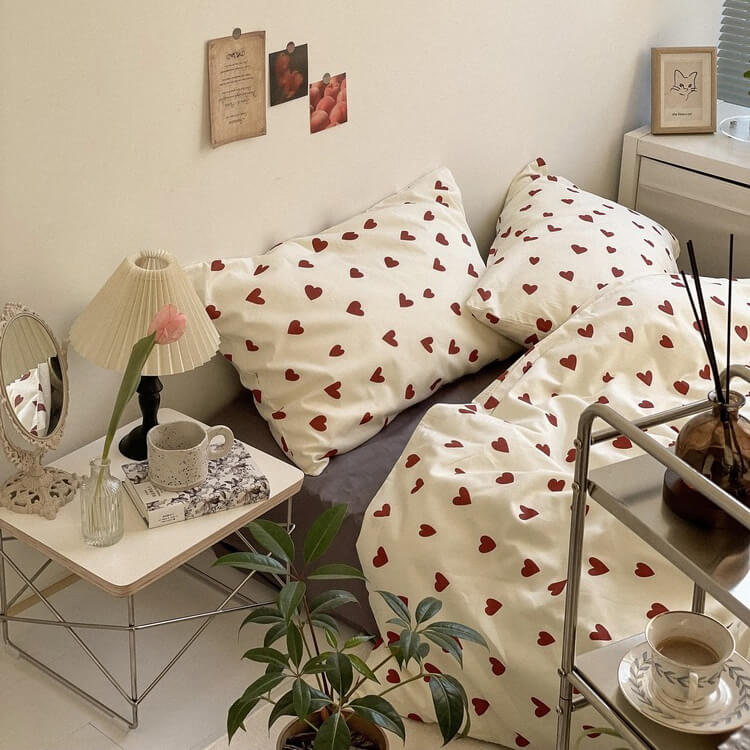 Cifeeo-spring comforter sets Vintage Red Hearts Bedding Set