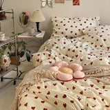 Cifeeo-spring comforter sets Vintage Red Hearts Bedding Set
