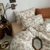 Cifeeo-spring comforter sets Vintage Pale Flowers Print Cotton Bedding Set