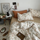 Cifeeo-spring comforter sets Vintage Pale Flowers Print Cotton Bedding Set