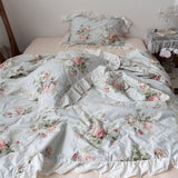 Cifeeo-spring comforter sets Vintage Sky Blue Cottage Roses Ruffle Bedding Set