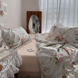 Cifeeo-spring comforter sets Vintage Sky Blue Cottage Roses Ruffle Bedding Set