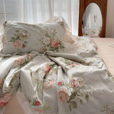 Cifeeo-spring comforter sets Vintage Sky Blue Cottage Roses Ruffle Bedding Set