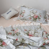 Cifeeo-spring comforter sets Vintage Sky Blue Cottage Roses Ruffle Bedding Set