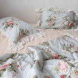 Cifeeo-spring comforter sets Vintage Sky Blue Cottage Roses Ruffle Bedding Set