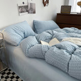 Cifeeo-spring comforter sets Waffle Striped Duvet Cover Bedding Set