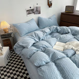 Cifeeo-spring comforter sets Waffle Striped Duvet Cover Bedding Set