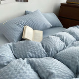Cifeeo-spring comforter sets Waffle Striped Duvet Cover Bedding Set