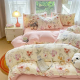 Cifeeo-spring comforter sets Watercolor Flowers Print Textured Bedding Set