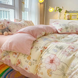 Cifeeo-spring comforter sets Watercolor Flowers Print Textured Bedding Set