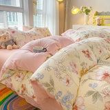 Cifeeo-spring comforter sets Watercolor Flowers Print Textured Bedding Set