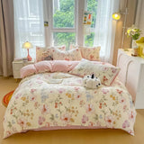 Cifeeo-spring comforter sets Watercolor Flowers Print Textured Bedding Set