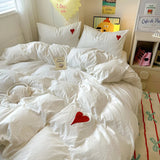 Cifeeo-spring comforter sets White Washed Cotton Bedding Set With Red Embroidered Heart