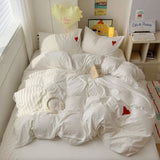 Cifeeo-spring comforter sets White Washed Cotton Bedding Set With Red Embroidered Heart